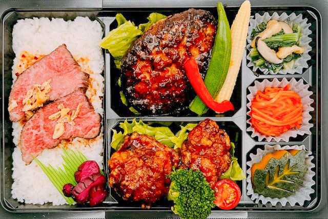 美味しい生活『肉食創色』-やわらかハンバーグ（黒毛和牛ローストビーフ＆黒酢唐揚げ）