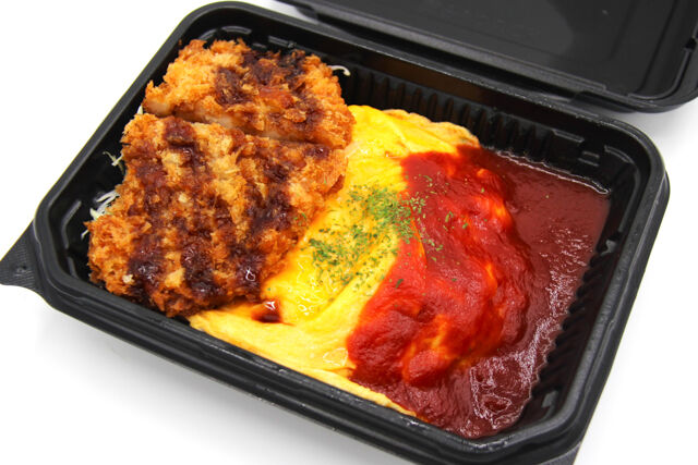 TOMYバラエティ丼／完熟トマトのオムライスと豚カツ