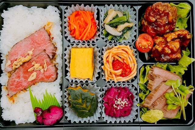 おもてなし『縁讃』-黒毛和牛A5カルビステーキと黒酢唐揚げ（黒毛和牛ローストビーフ）