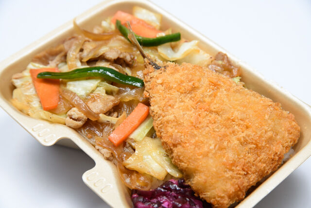大阪手づくり弁当 はまよし-野菜炒めアジフライ飯BOX