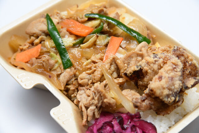 大阪手づくり弁当 はまよし-スタミナ豚野菜炒め唐揚げ飯BOX