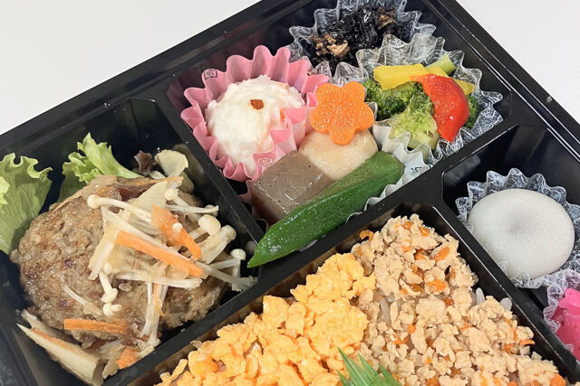 四季彩-彩り二色ご飯と和風ハンバーグ