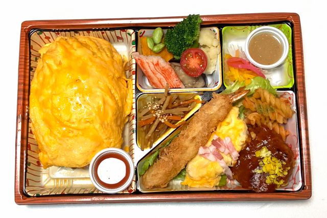 四季彩-【熨斗対応可】オムライスとハンバーグ・エビフライ・チキンピカタ御膳