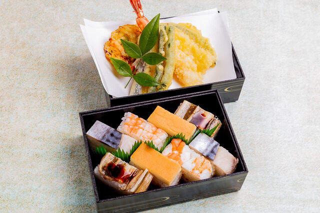若水 押寿司と天ぷら二段重