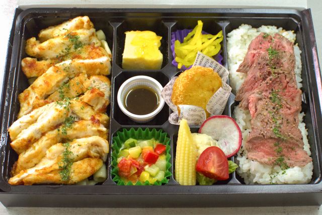 匠の料理庵ヴァルハラ-【香味折詰膳】牛ステーキ＆桜姫鶏むね肉のチキンステーキ（肉増量）～バター香る唐津産醤油で～