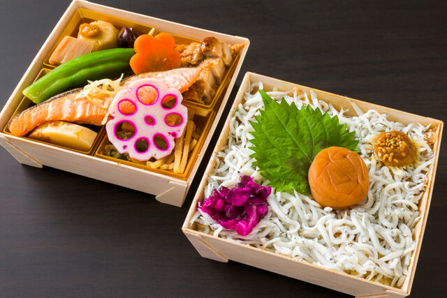 味噌と生姜と米-【2段】梅しらす 鶏肉の仙台赤味噌焼き＆銀鮭の塩焼き〜針生姜添え〜