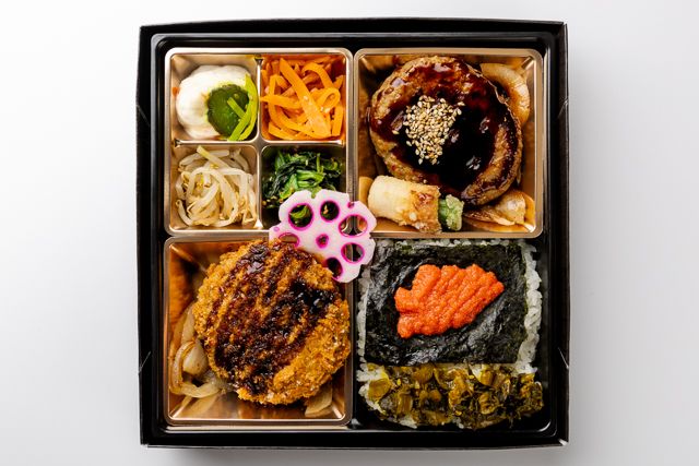 お弁当工房 たれ半-やわらかハンバーグとメンチカツ明太高菜海苔御膳