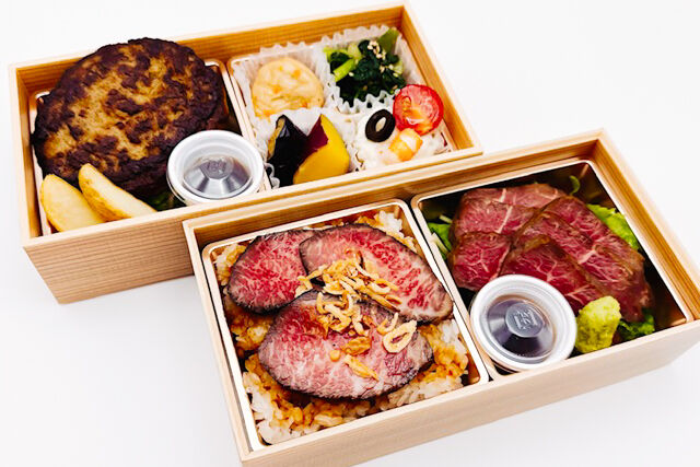 集いの食卓 おもてなし-牛ハラミステーキとローストビーフ重にハンバーグでおもてなし