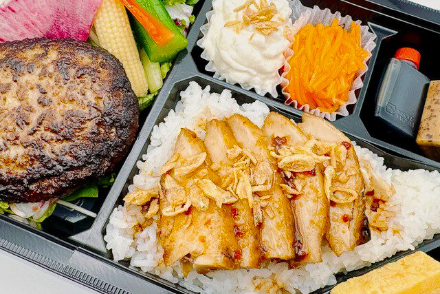 vege-lovele vegetable-若鶏の炙り焼ごはんと柔らかハンバーグ弁当