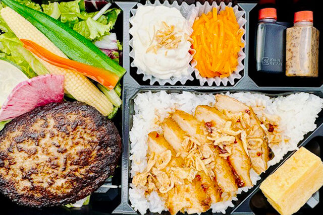 vege-lovele vegetable-若鶏の炙り焼ごはんと柔らかハンバーグ弁当