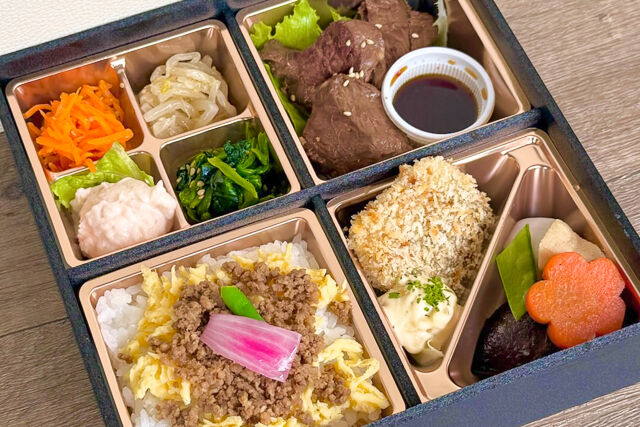 厳選牛厚切りはらみ焼肉と特製タルタルの白身魚のフライ御膳