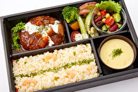 ユメズキッチン-【スープ付き】煮込みハンバーグ＆ダブルサラダ弁当